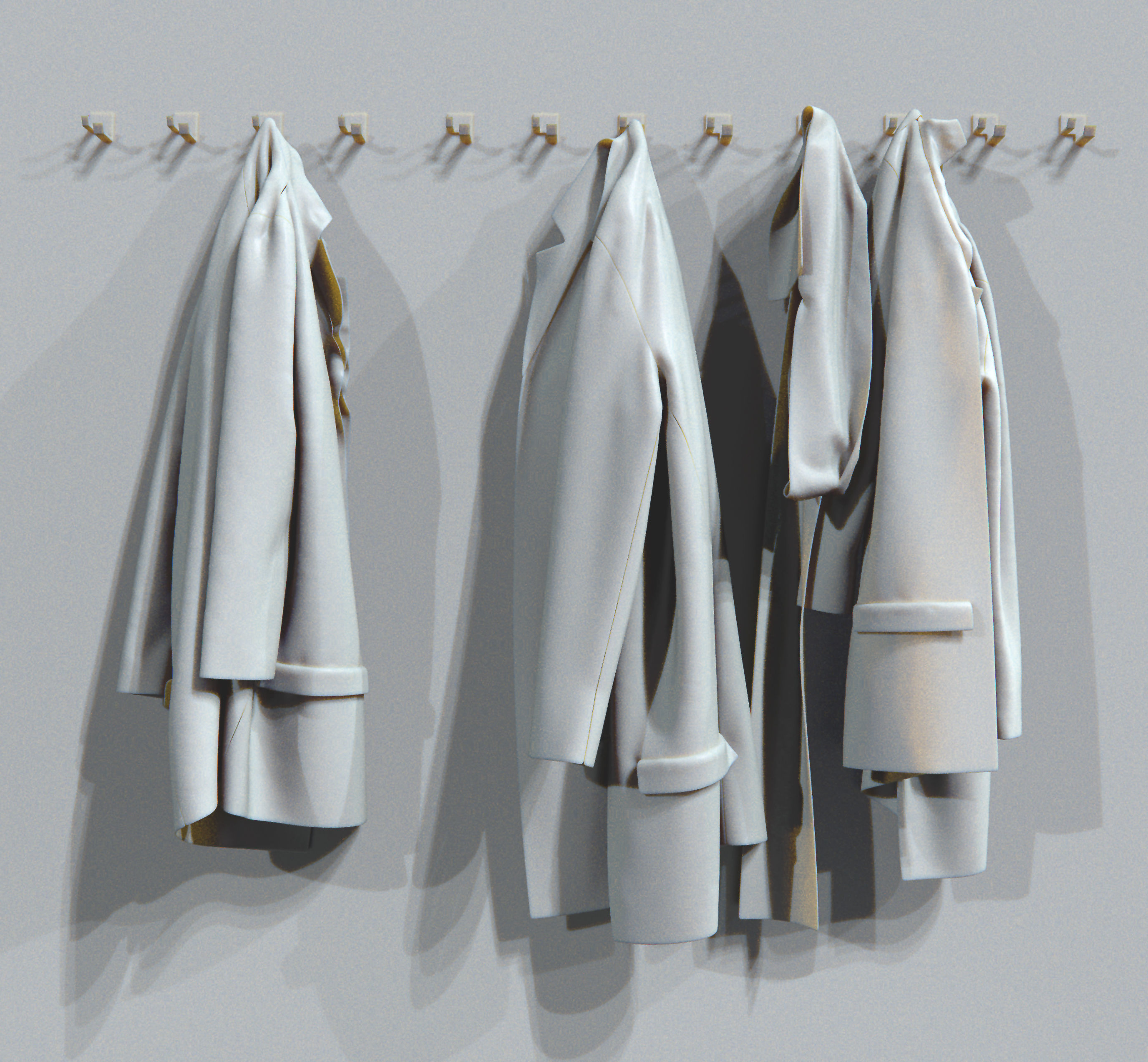 Jackets three coats hanging on wall 3D model_3
