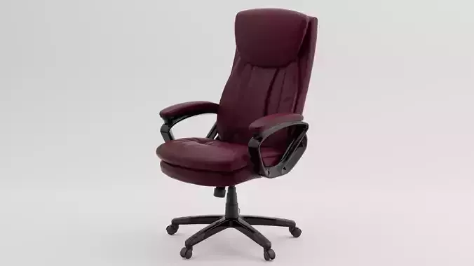  Luxury Burgundy Leather Executive Office Chair PBR 3D Model