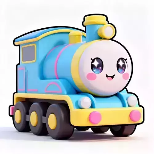 Happy Chibi Train Engine 3D Model Cute Anime Locomotive