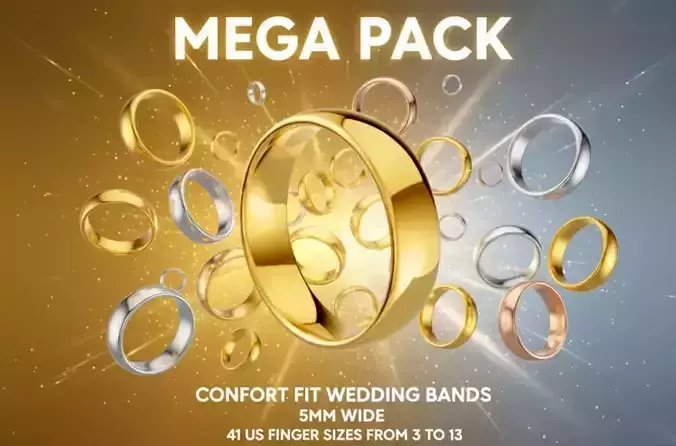 Mega Pack 41 US Comfort Fit Wedding Ring Sizes 3 to 13 5mm 