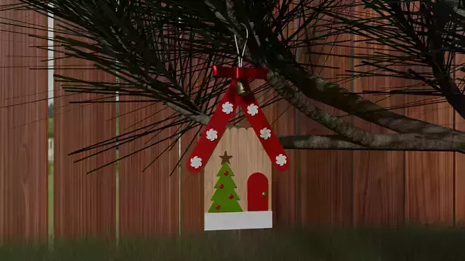 Craft Stick House Tree Christmas Ornament