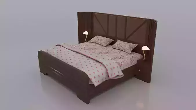 Modern Wooden Bed Set  High-Quality 3D Model  