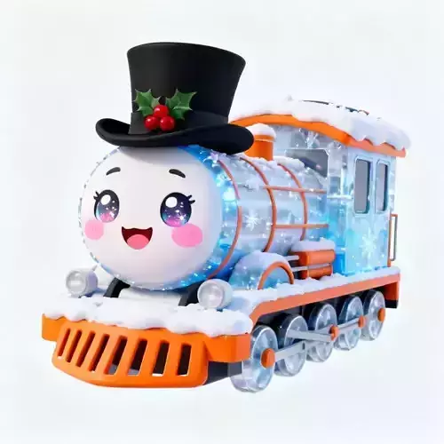Snowman Ice Train Engine 3D Model  Frozen Holiday Locomotive