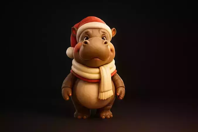 Cute Christmas Hippo Figurine Holiday Hippo in Santa Hat
