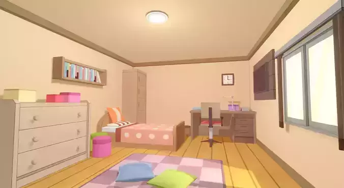 Anime Rooms - Game Props Low-poly 3D model