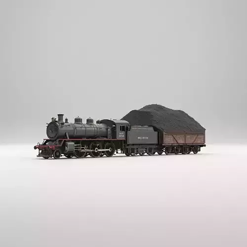 Classic Steam Freight Train 3D Model Vintage Locomotive 