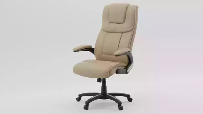 Luxury Beige Cream Leather Executive Office Chair PBR 3D Model