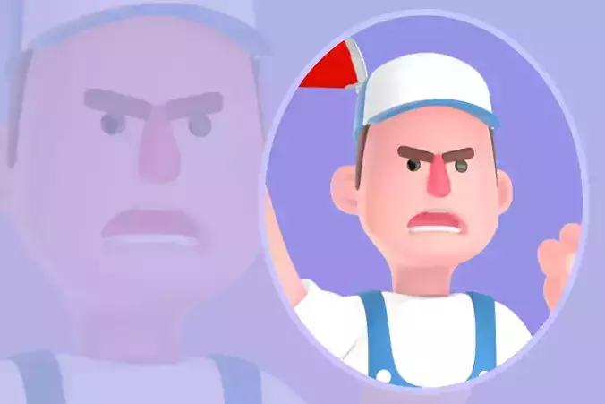 Stylized 3D Male Mechanic Character - Angry Cartoon Worker
