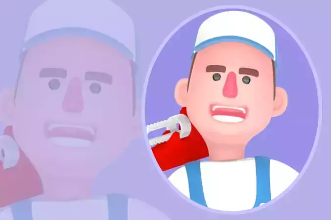 Stylized 3D Male Mechanic Character - Confused Cartoon Worker