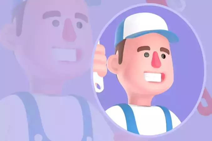 Stylized 3D Male Mechanic Character - Dual Wrench Cartoon Worker