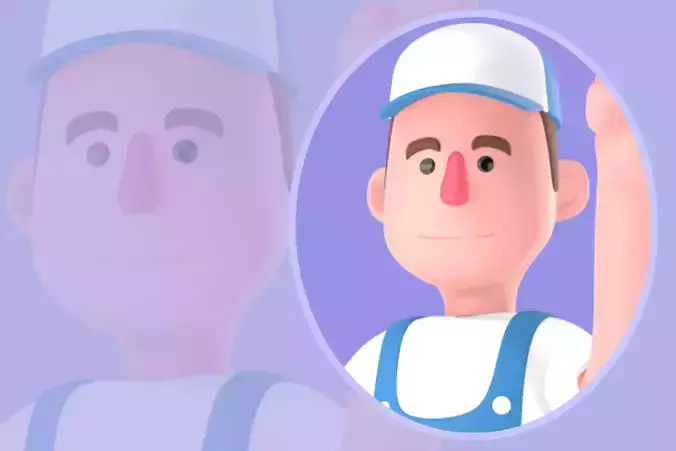 Stylized 3D Male Mechanic Character - Cartoon Worker OK Pose