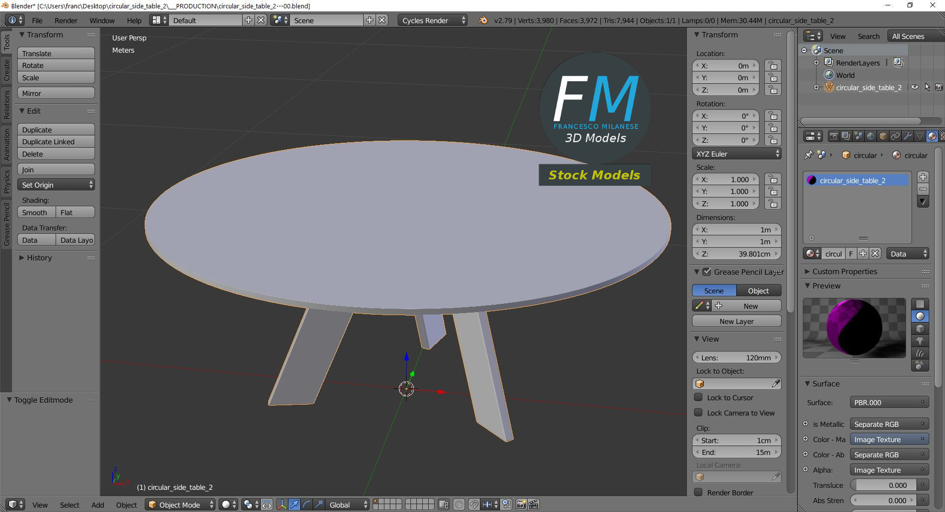 Circular side table 2 3D model_9