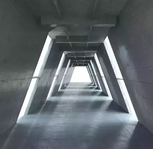 Brutalist Concrete Industrial Corridor Tunnel