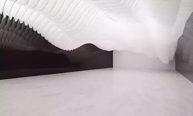 Minimal Monochrome Wavy Ceiling Exhibition Hall