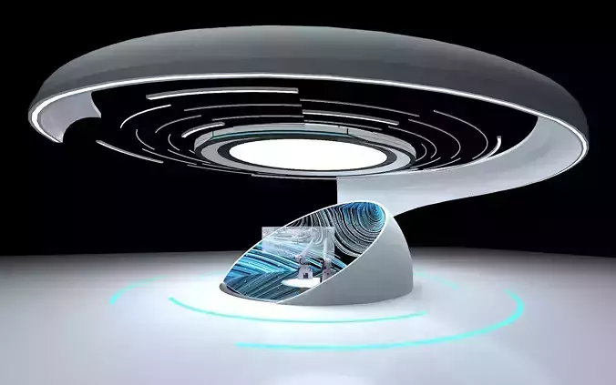 Futuristic Sci Fi Technology Exhibition Pod with Robotic Arms