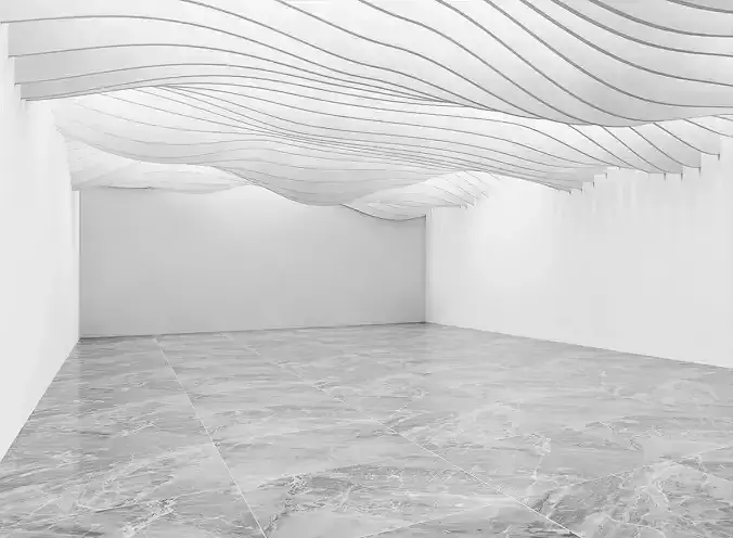 Minimal Wavy Ceiling Gallery Hall Interior 3D Model