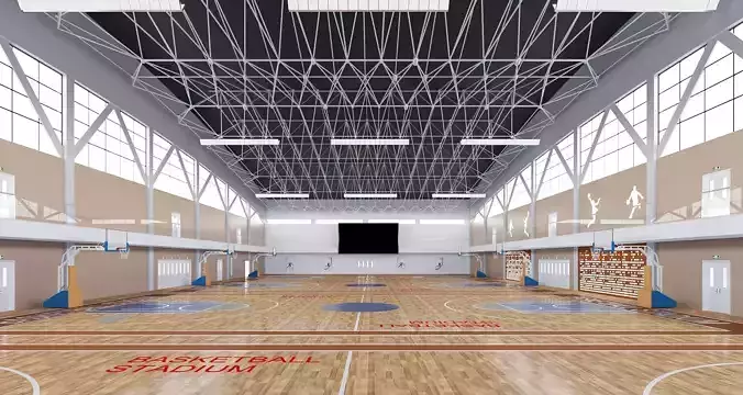 Modern Indoor Basketball Stadium Gymnasium 3D Asset