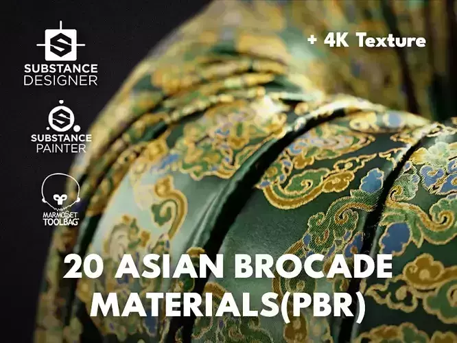 20 Asian Brocade Fabric PBR Material Pack With 4K Textures