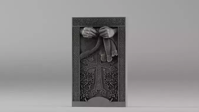 001665 Khachkar Mothers Hands High-Detail Relief for 3D Printing