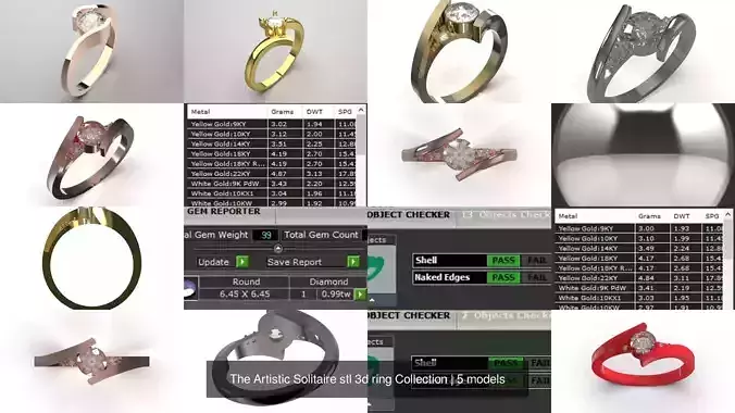 The Artistic Solitaire stl 3d ring Collection
