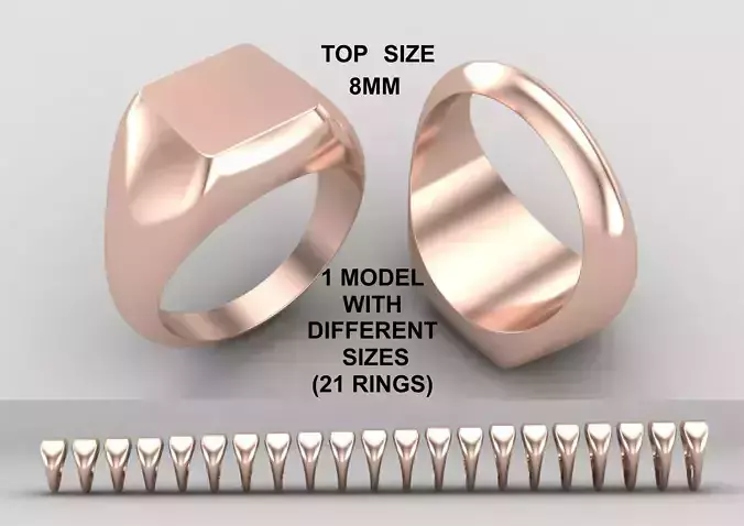 Square Signet Ring Base 8MM top in All sizes 192-MWC 