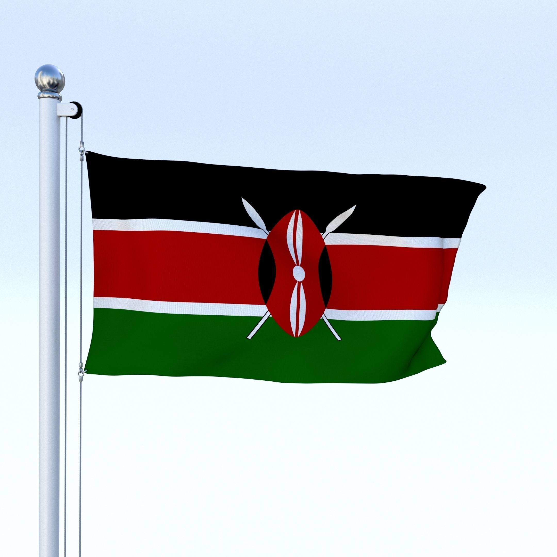 Animated Kenya Flag Low-poly 3D model_3