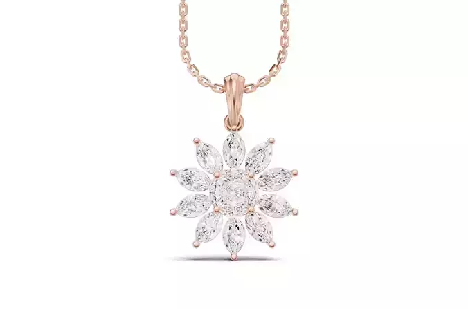 Marquise Cluster Diamond Pendant With Flower Design