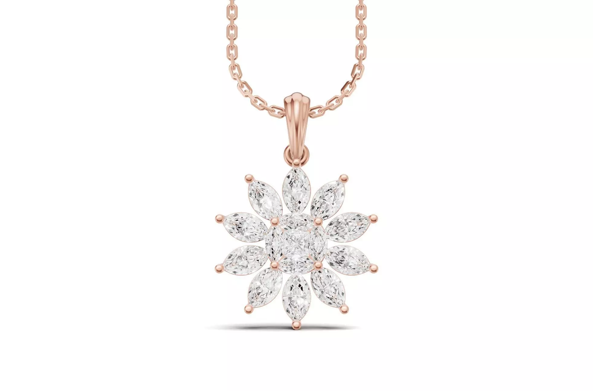 Marquise Cluster Diamond Pendant With Flower Design 3D print model