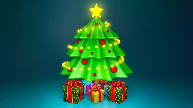 Cartoon Chistmas tree with gift boxes