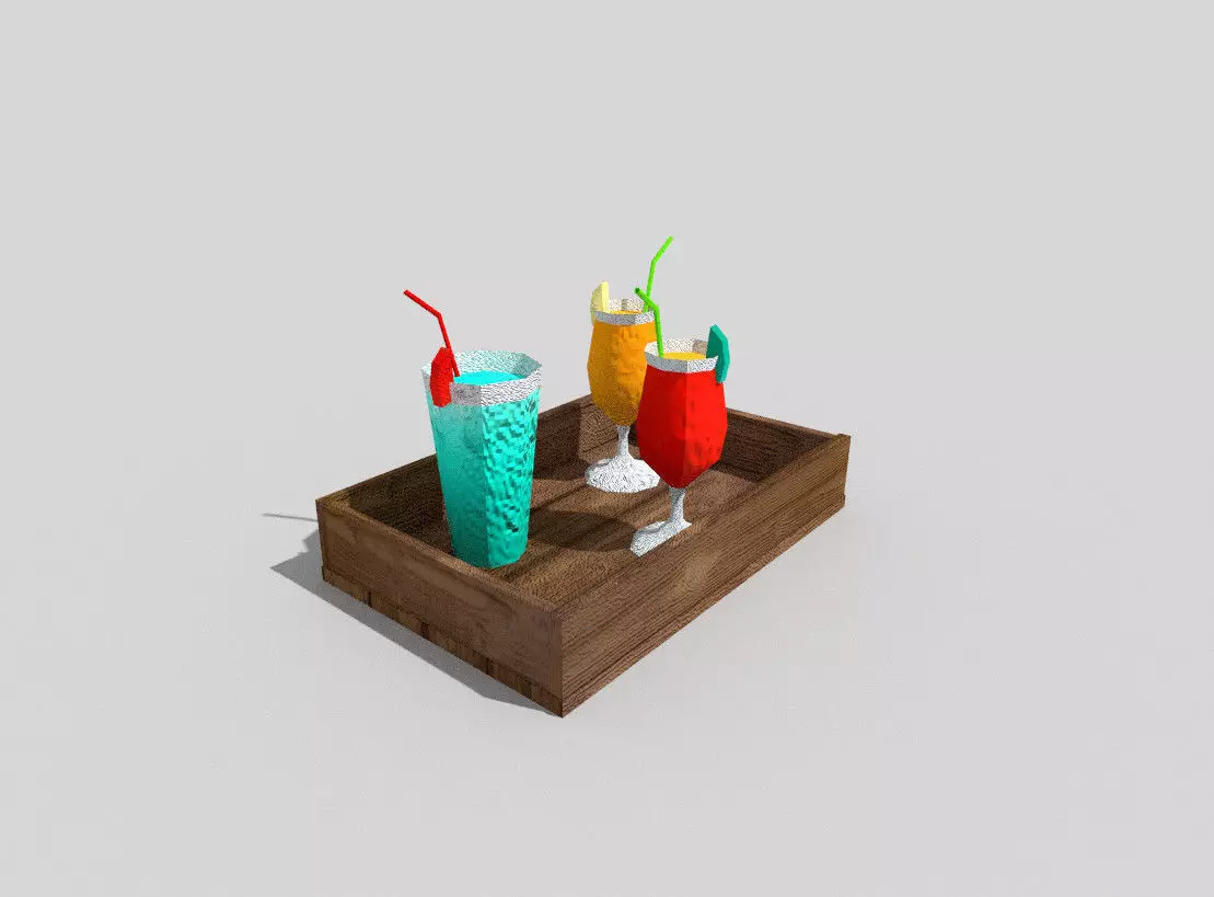 low poly beach drinks Low-poly 3D model