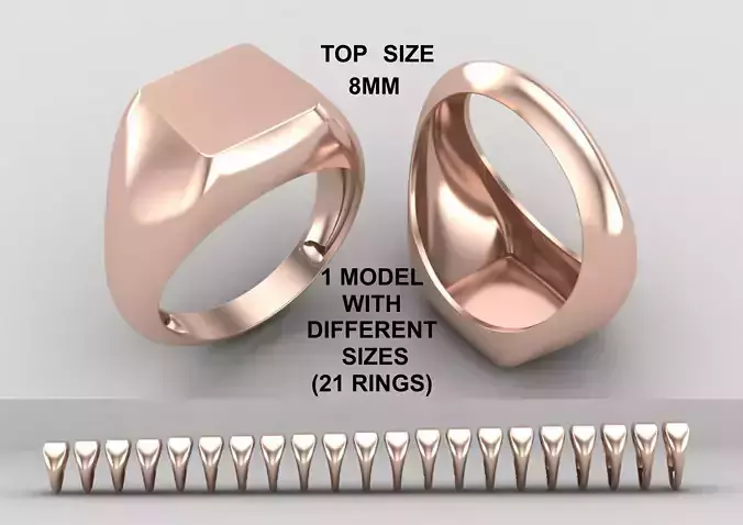 Square Signet Ring Base 8MM top in All sizes 193-MWC 