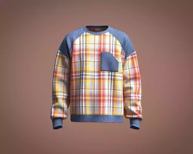 Mens multicoloured check sweatshirt with denim
