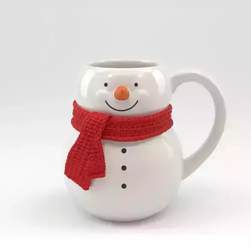 Cartoon Snowman Mug 3D Model Festive Ceramic Drinkware
