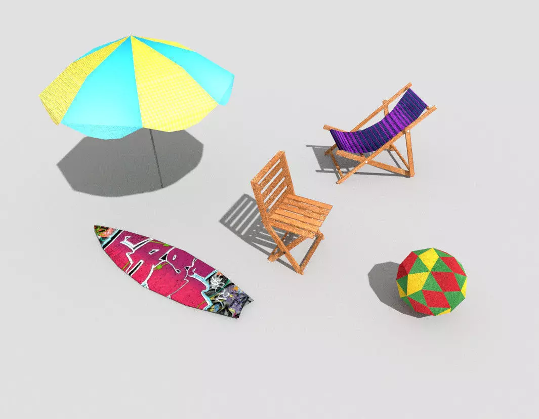 5 low poly beach props pack 1 Low-poly 3D model_0