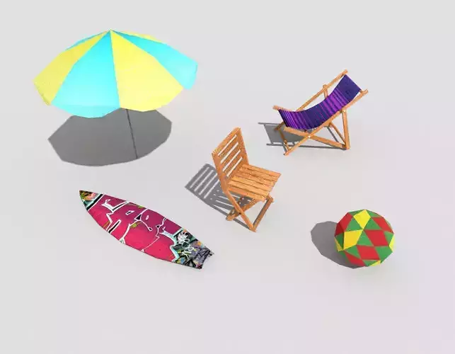 5 low poly beach props pack 1 Low-poly 3D model