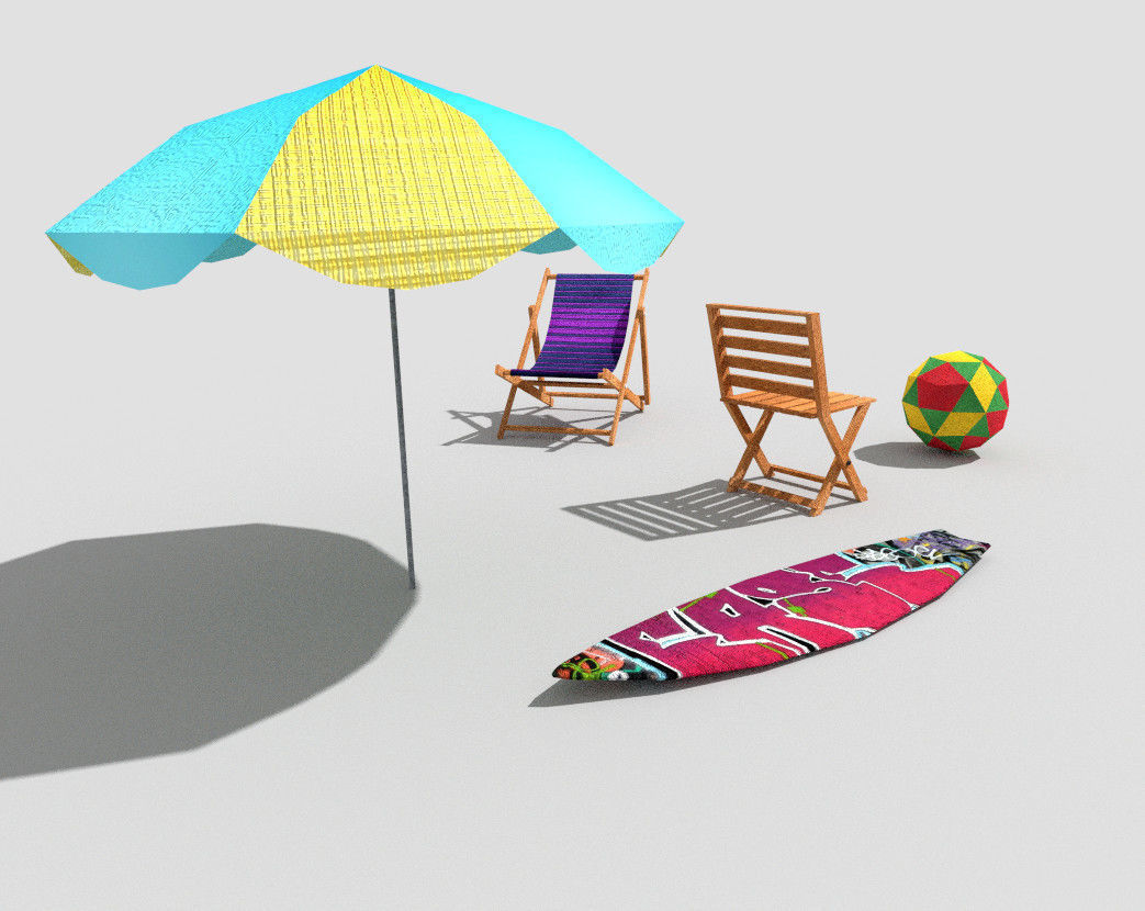 5 low poly beach props pack 1 Low-poly 3D model_3