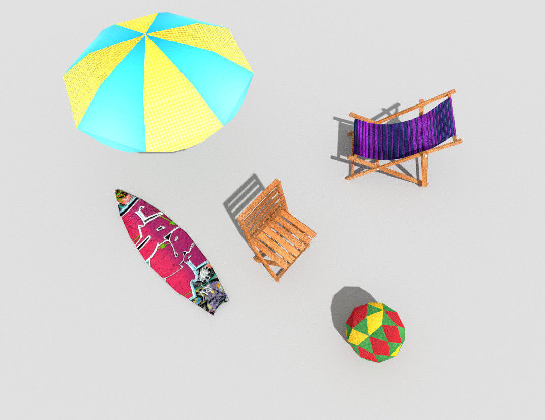 5 low poly beach props pack 1 Low-poly 3D model_2