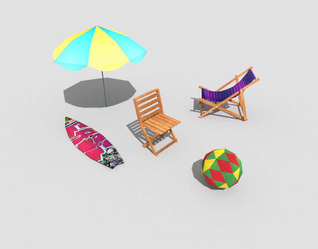 5 low poly beach props pack 1 Low-poly 3D model_4