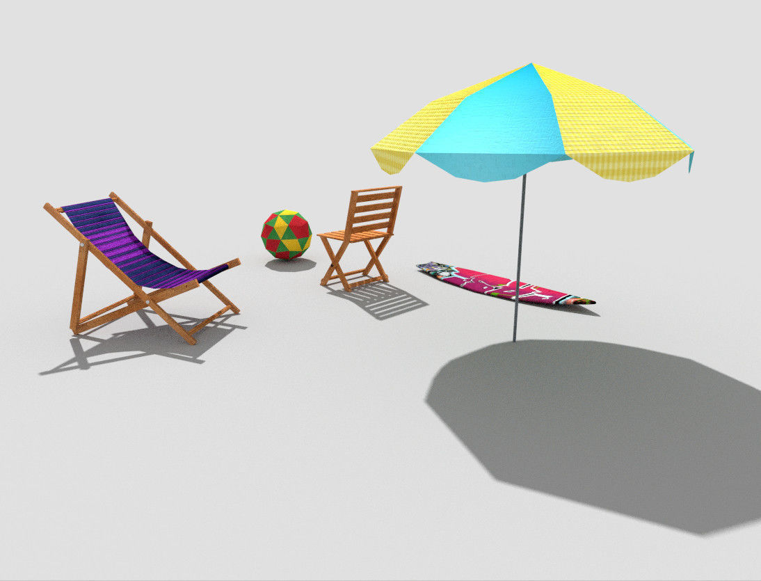 5 low poly beach props pack 1 Low-poly 3D model_1