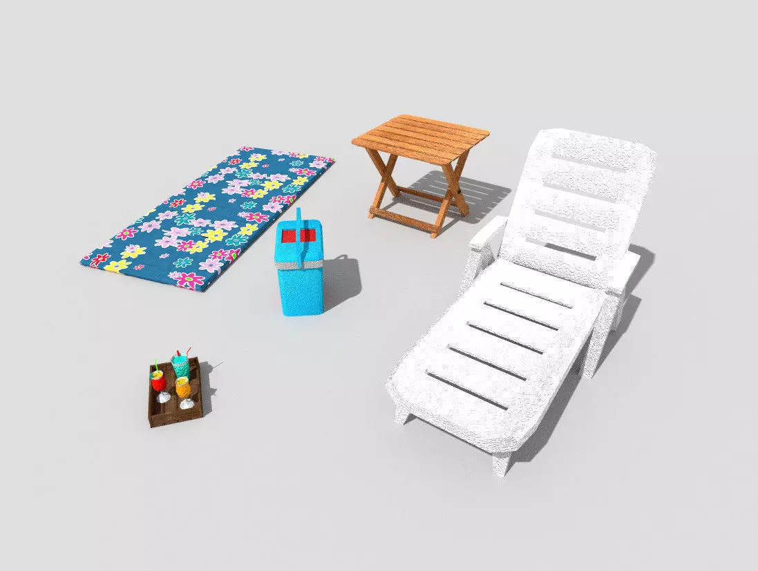 5 low poly beach props pack 2 Low-poly 3D model_0