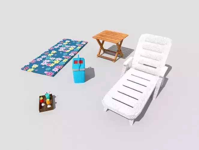 5 low poly beach props pack 2 Low-poly 3D model