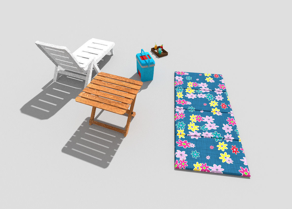 5 low poly beach props pack 2 Low-poly 3D model_3