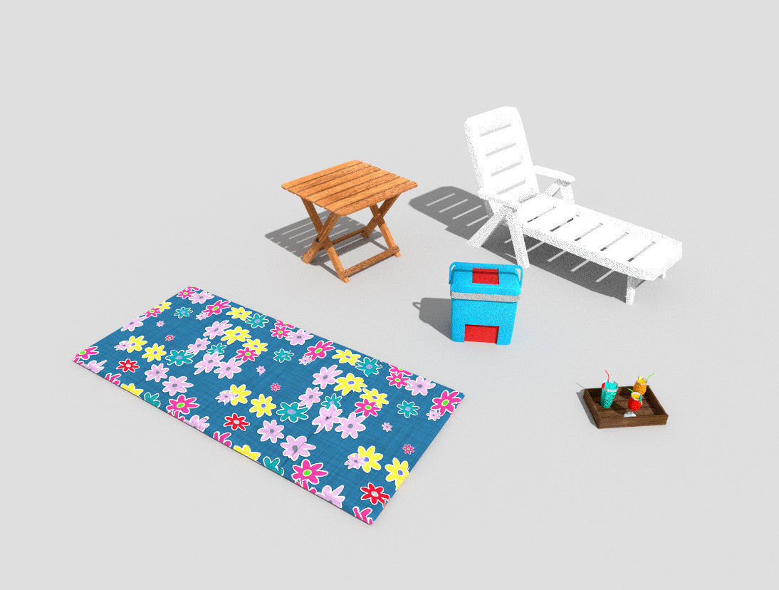 5 low poly beach props pack 2 Low-poly 3D model_1