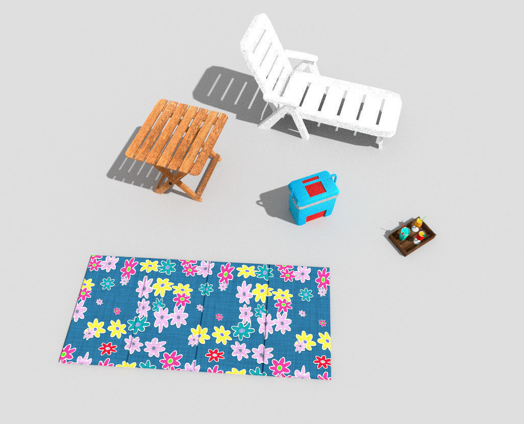5 low poly beach props pack 2 Low-poly 3D model_2