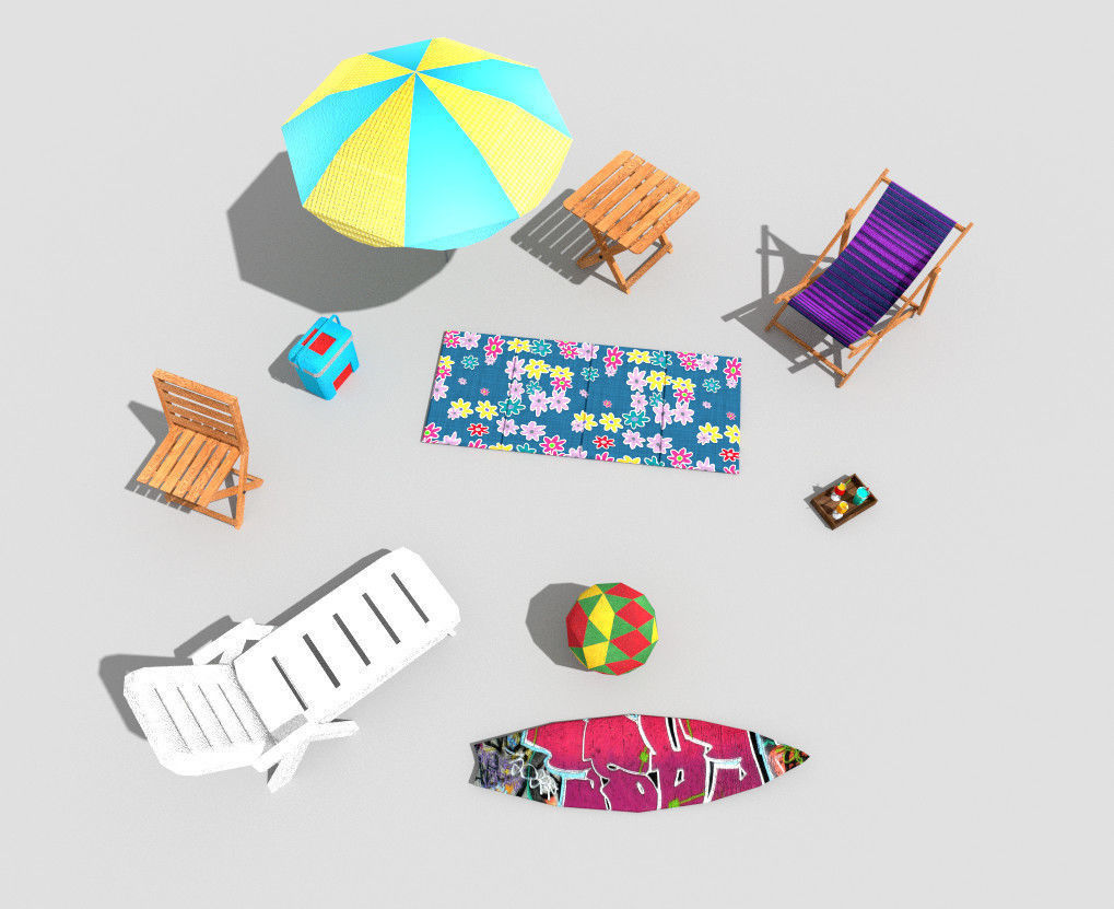 10 low poly beach props pack Low-poly 3D model_4