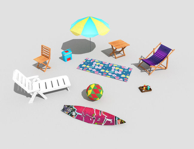 10 low poly beach props pack Low-poly 3D model