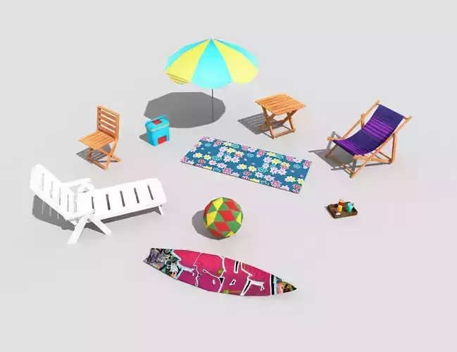10 low poly beach props pack Low-poly 3D model