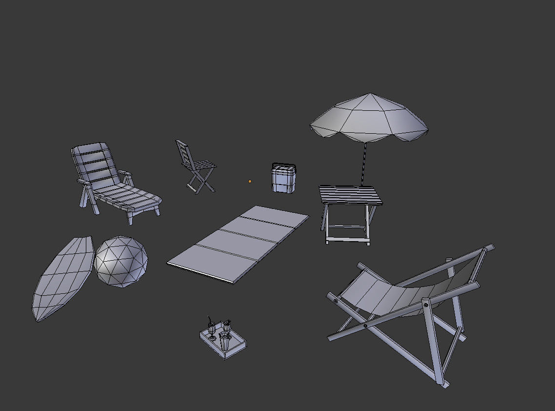 10 low poly beach props pack Low-poly 3D model_6
