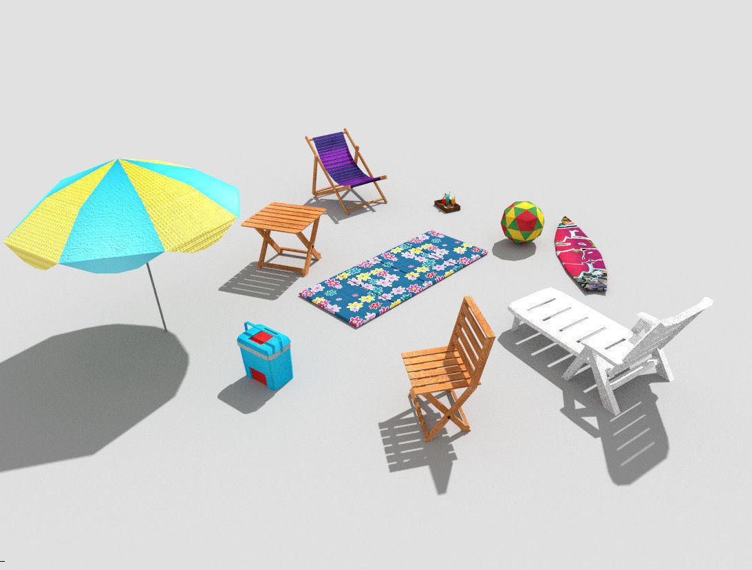10 low poly beach props pack Low-poly 3D model_1