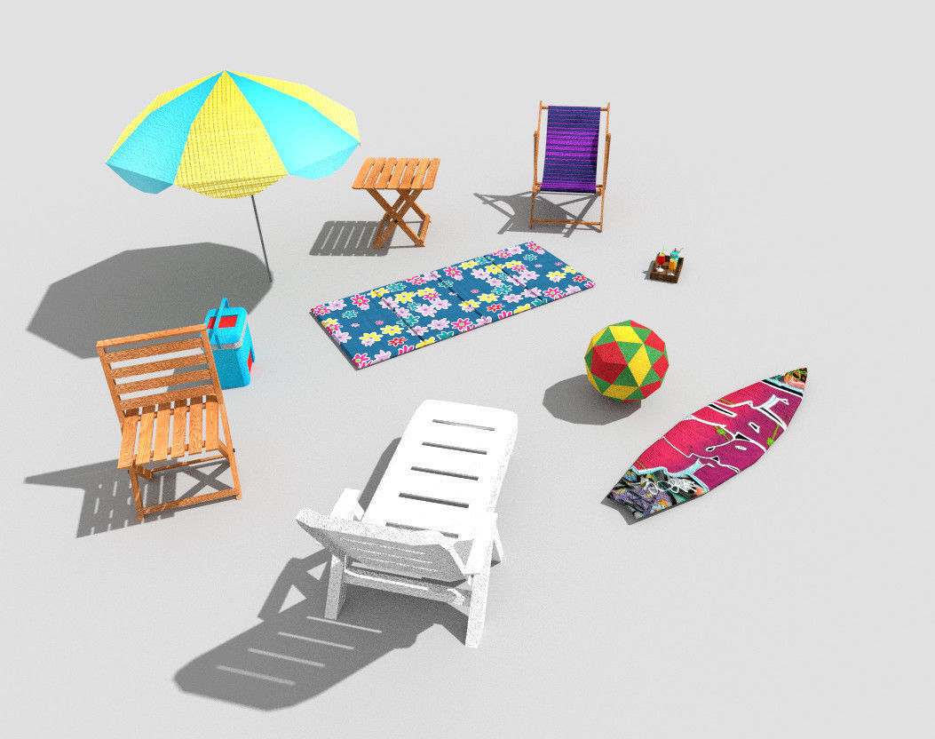 10 low poly beach props pack Low-poly 3D model_3